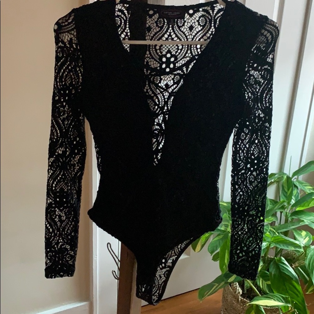 Long sleeve black lace bodysuit